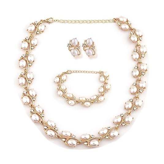 Shining Diva Fashion Latest Stylish Design Fancy Pearl Bracelet Earrings Necklace Jewellery Set for Women (15214s)